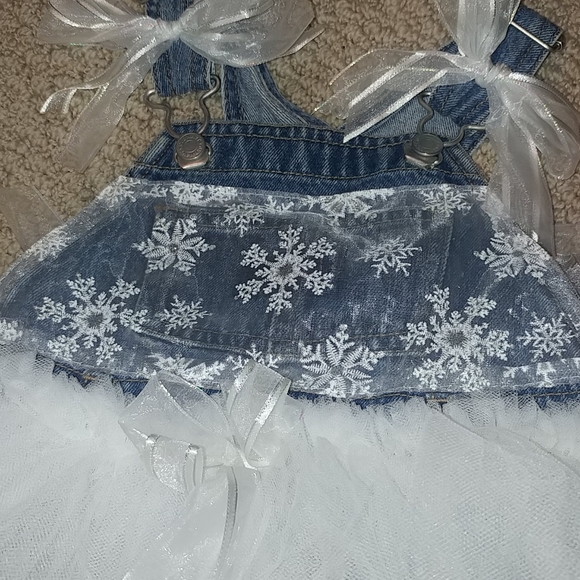 Infant Girls Jean Short Overalls Tutu Holiday - Picture 2 of 5